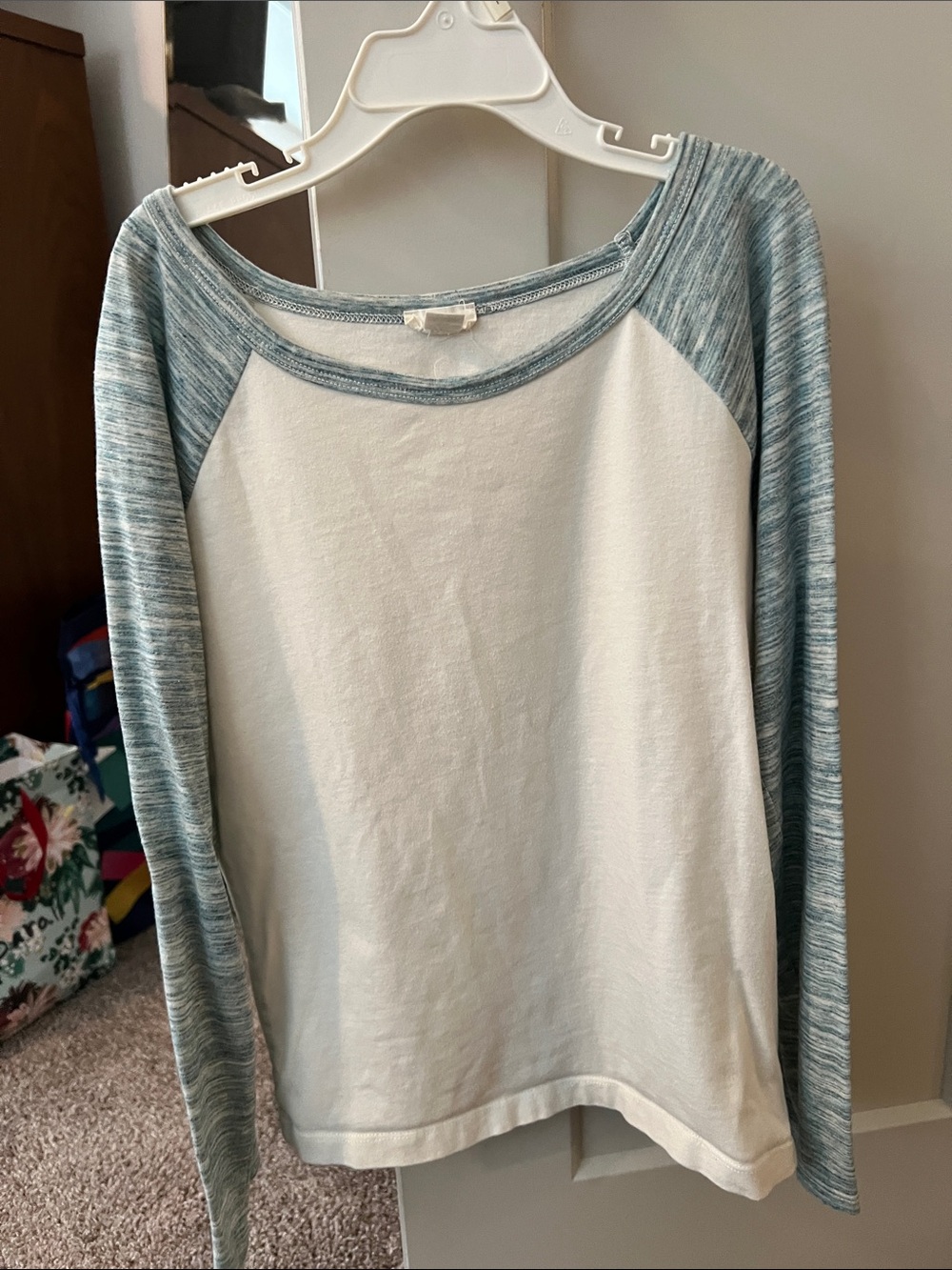 Garage Cream Top with Light Blue Heather Trim